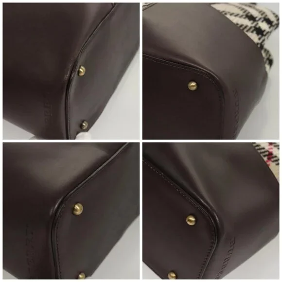 BURBERRY Nova Check Tote Bag Wool Beige Gold